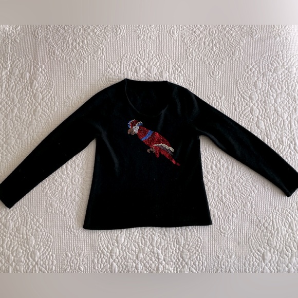 VTG black cashmere Italian sweater w/ Swarovski crystal parrot motif - Picture 1 of 7